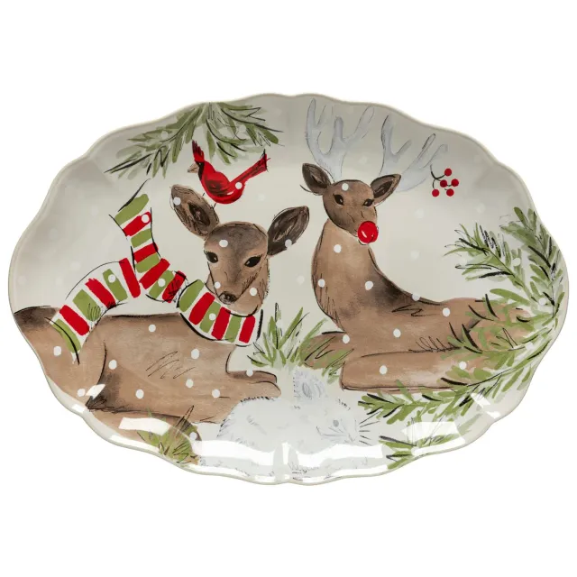 Costa Nova Deer Friends fad stort ovalt hvidt blank