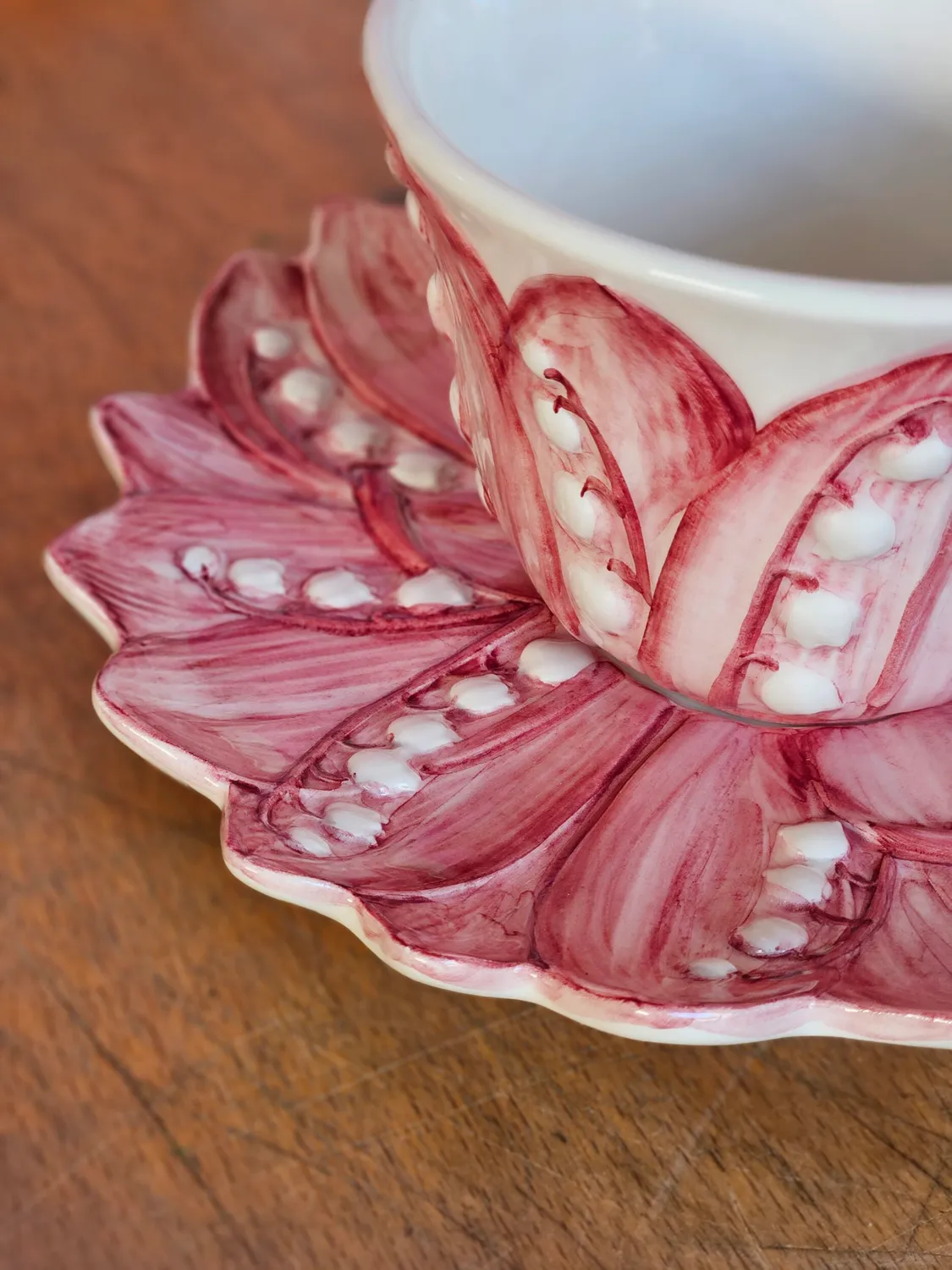 Les Ottomans Lily of the Valley kaffekop rosa med underkop