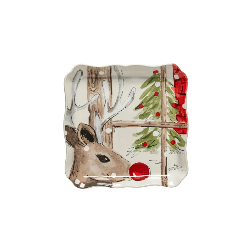 Costa Nova Deer Friends firkantet fad hvid