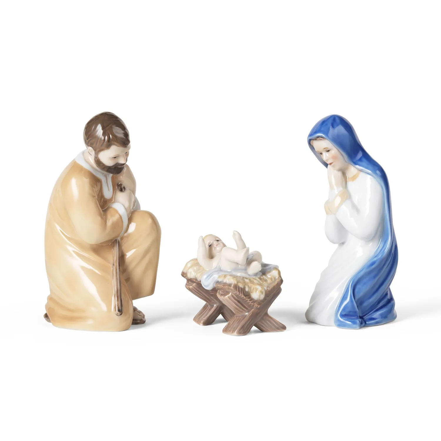 Kgl. Porcelæn krybbespil figurer Josef Maria Jesus 3 stk