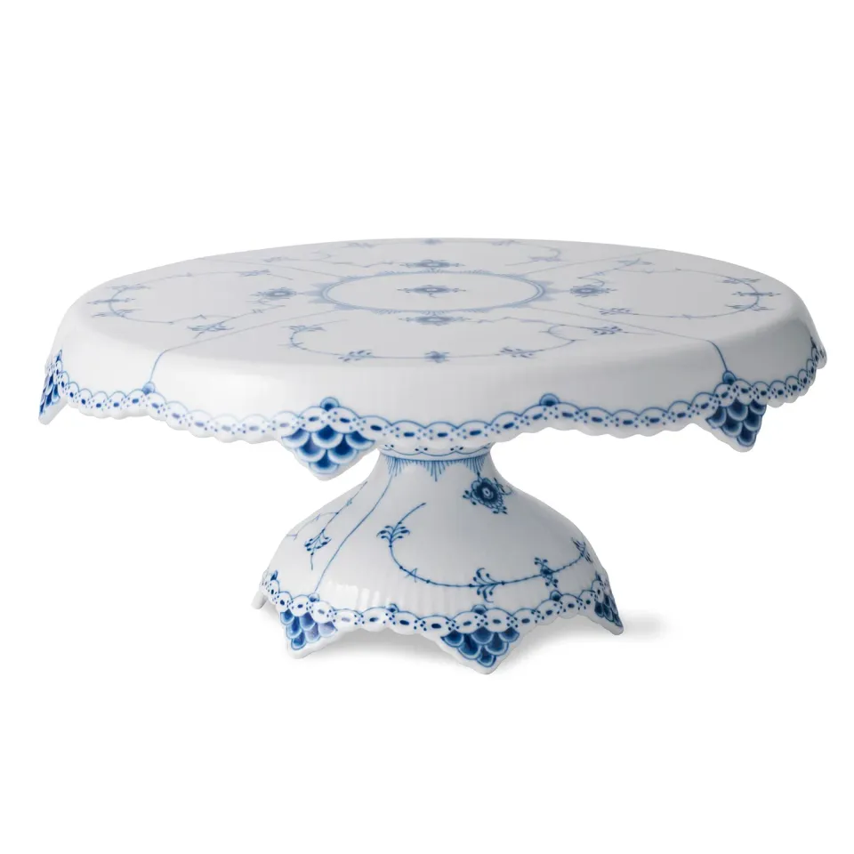 Kgl. Porcelæn Musselmalet Halvblonde fad på fod 31 cm kagefad