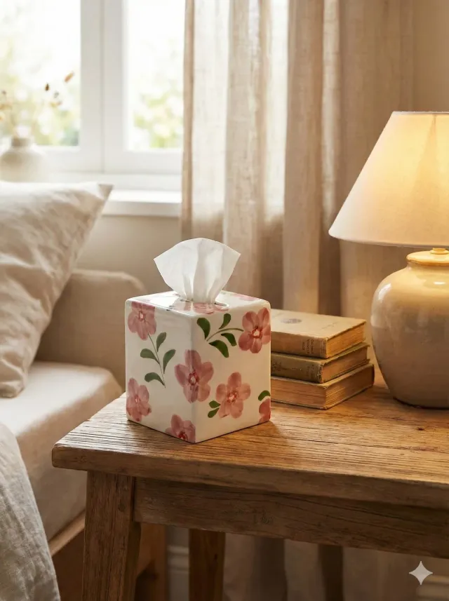 Les Ottomans servietboks keramik blomster håndmalet