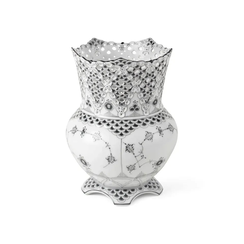 Kgl. Porcelæn Sort Musselmalet Helblonde vase 22 cm håndmalet