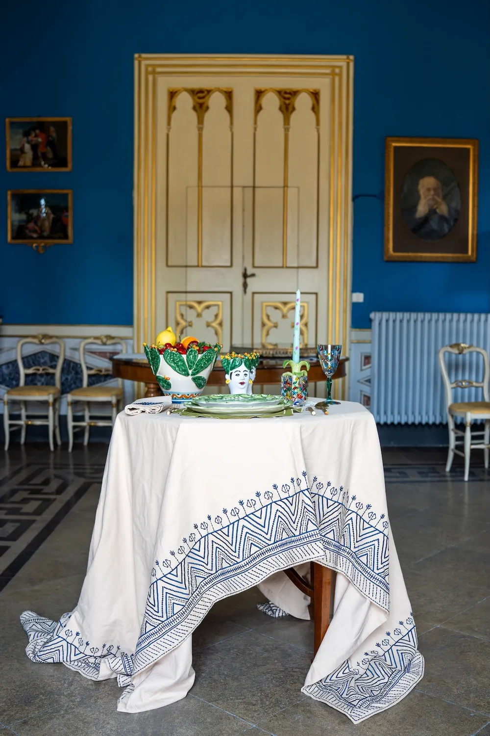 Les Ottomans EBT22 borddug broderet bomuld ikat