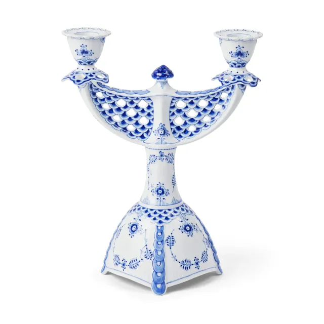 Kgl. Porcelæn Musselmalet Helblonde kandelaber 25,5 cm