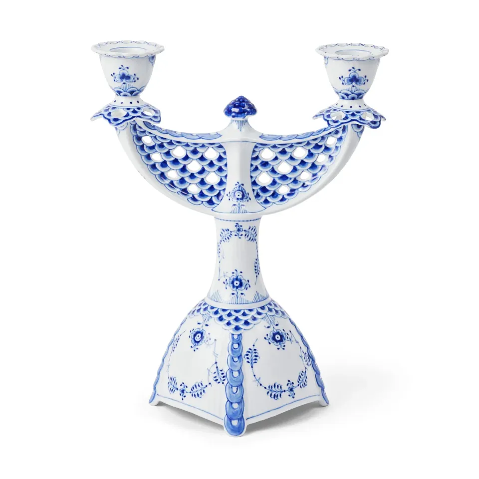 Kgl. Porcelæn Musselmalet Helblonde kandelaber 25,5 cm