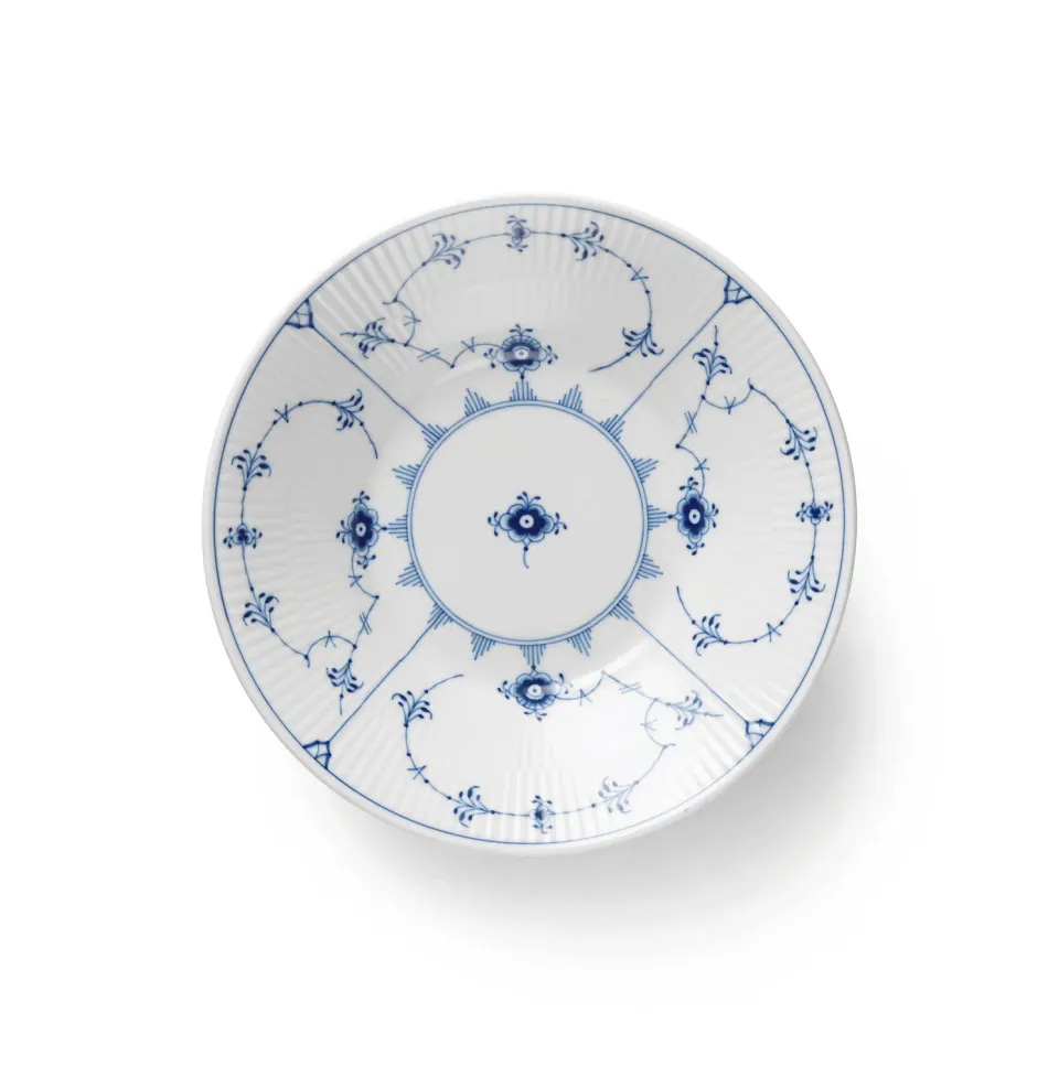 Kgl. Porcelæn Musselmalet Riflet dyb tallerken 21 cm