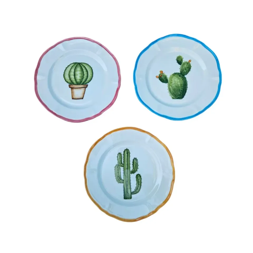 Les Ottomans Cactus tallerkener 3 stk håndmalet keramik