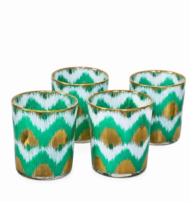 Les Ottomans Ikat Verde tumblerglas 4 stk grøn guld