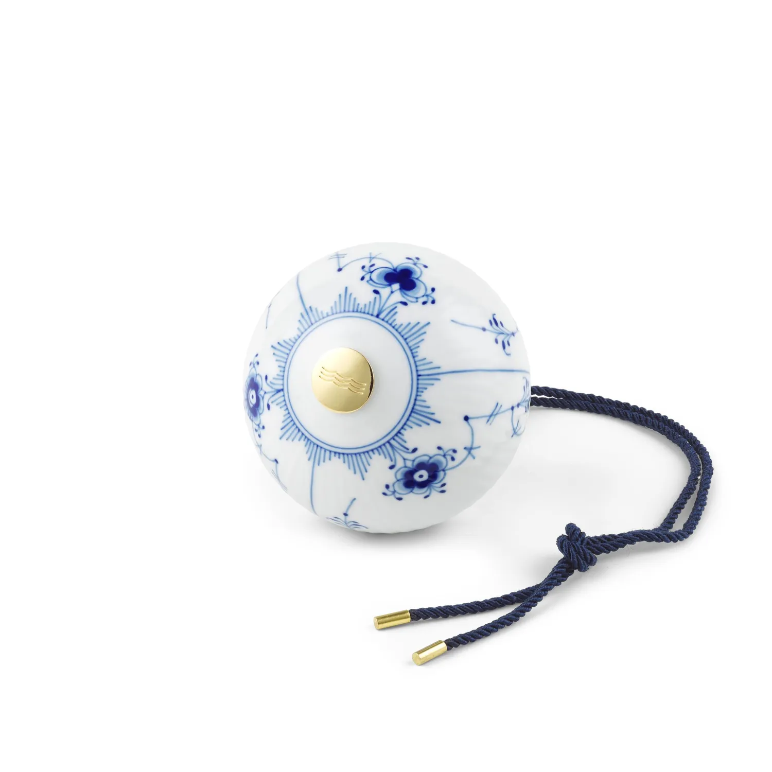 Kgl. Porcelæn Musselmalet Halvblonde julekugle 9,5 cm blå