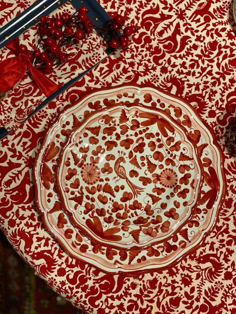 Les Ottomans Uccelli Fiori PK03 middagstallerken rød