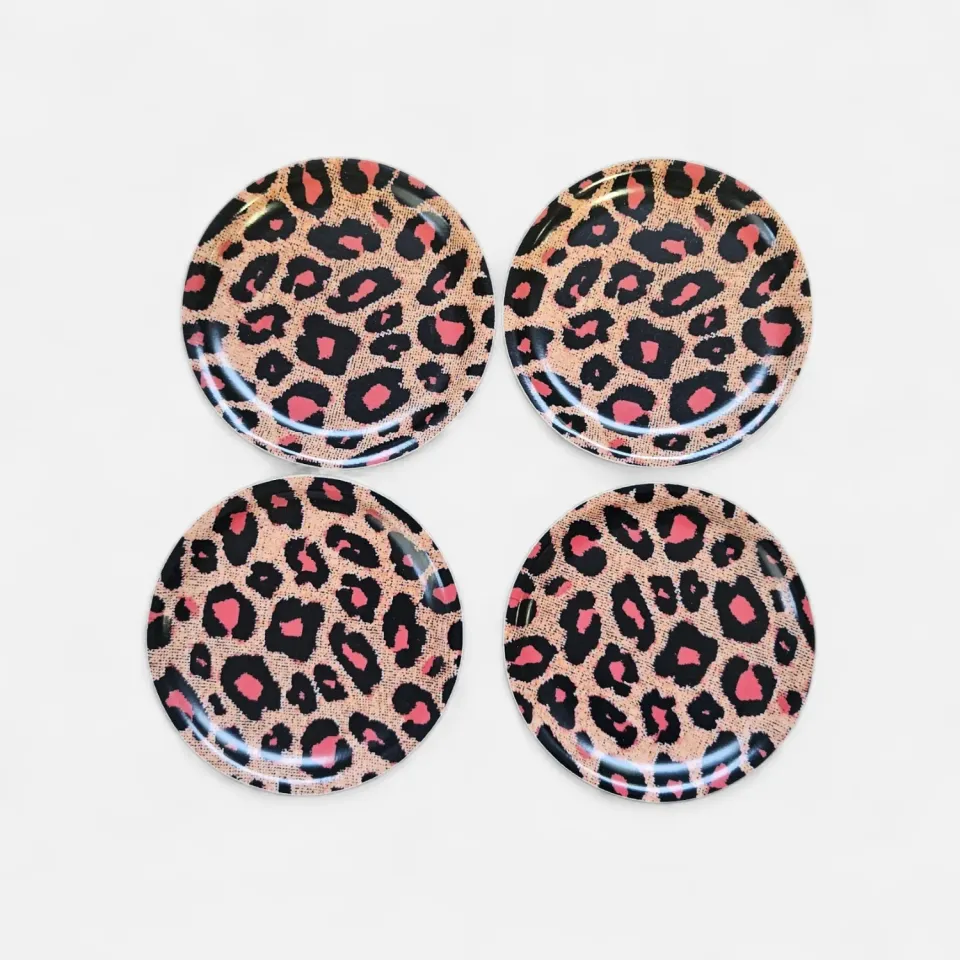 Les Ottomans Leopard Print glasbrikker 4 stk træ