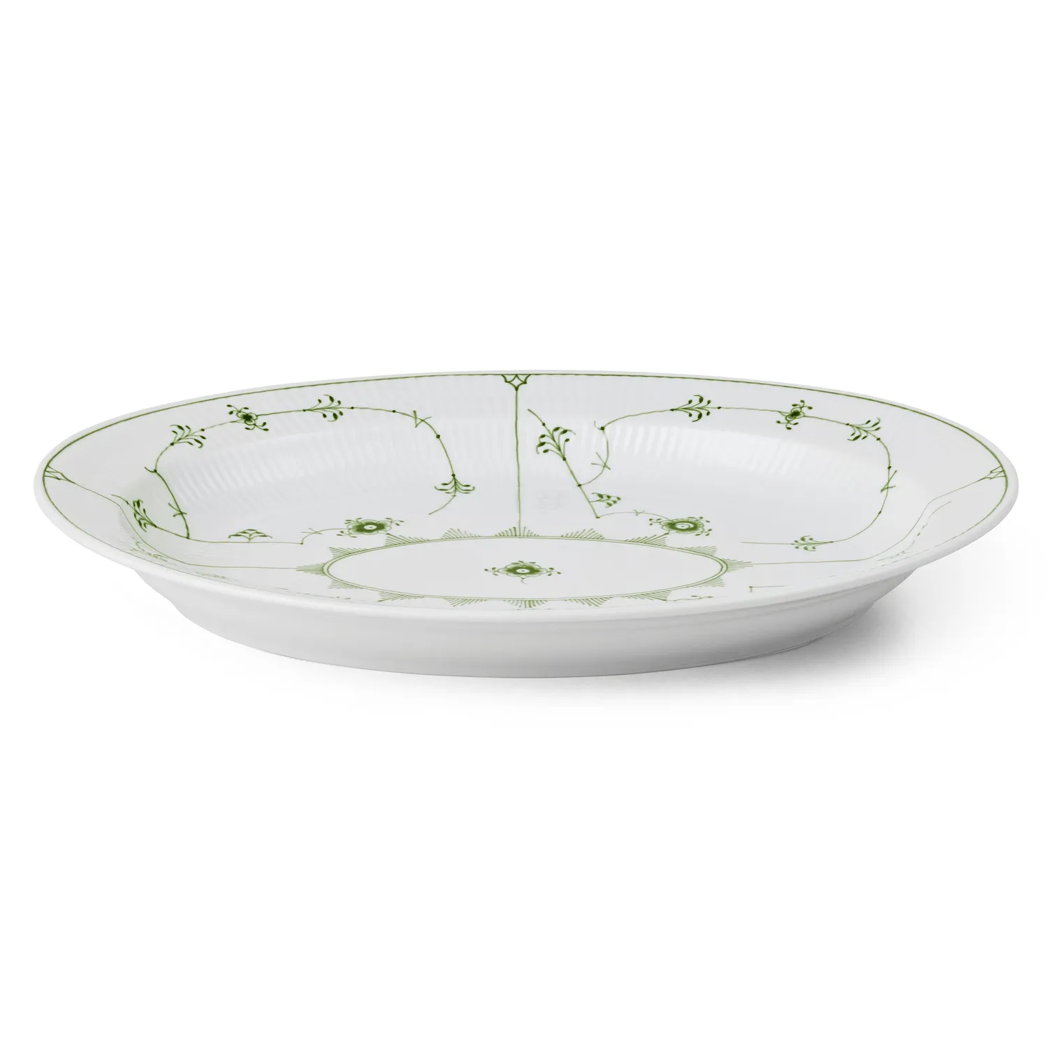 Kgl. Porcelæn Grøn Musselmalet fad 36 cm ovalt
