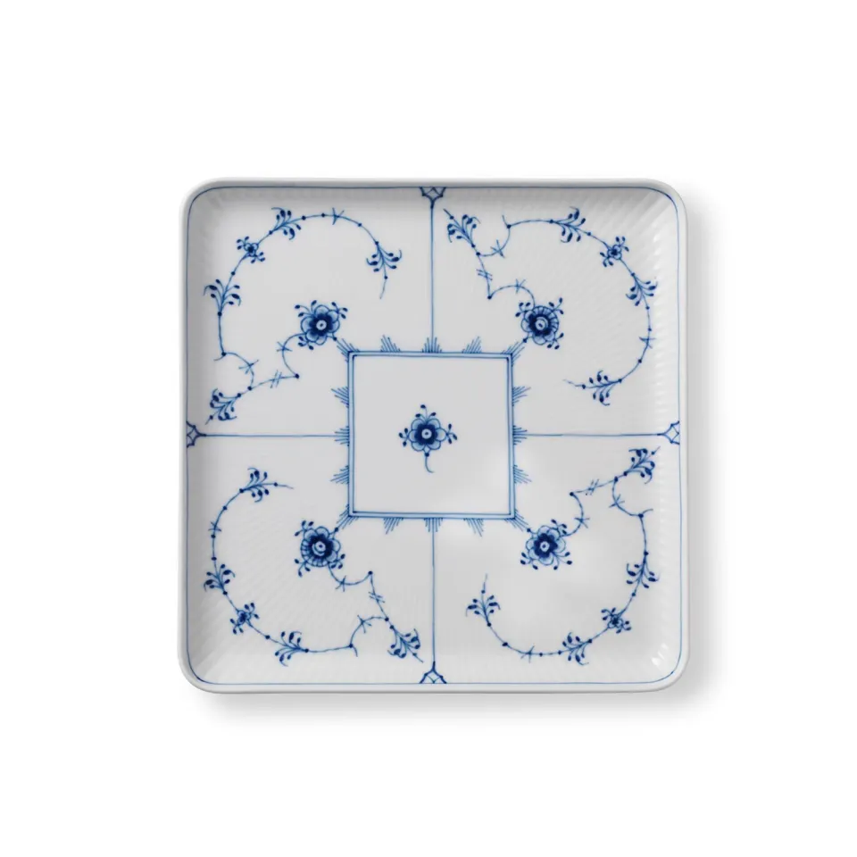Kgl. Porcelæn Musselmalet Riflet firkantet tallerken 20 cm porcelæn