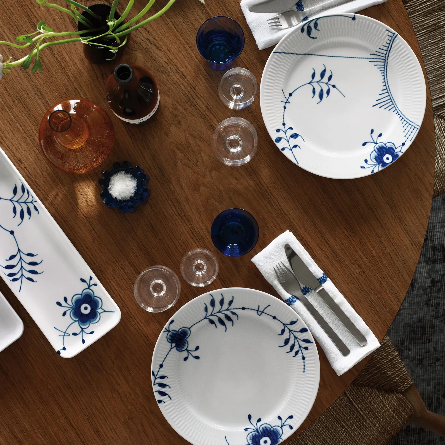 Kgl. Porcelæn Blå Mega Riflet fad 36 cm rektangulært