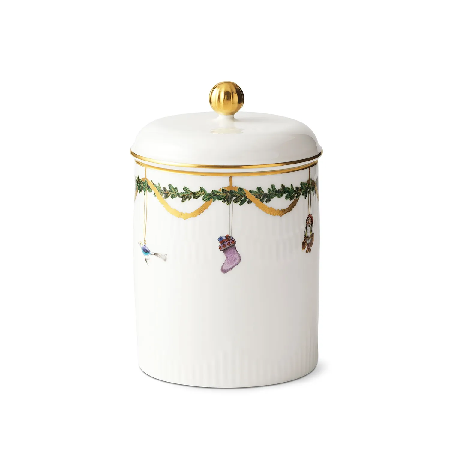Kgl. Porcelæn Stjerne Riflet Jul krukke 16 cm med låg