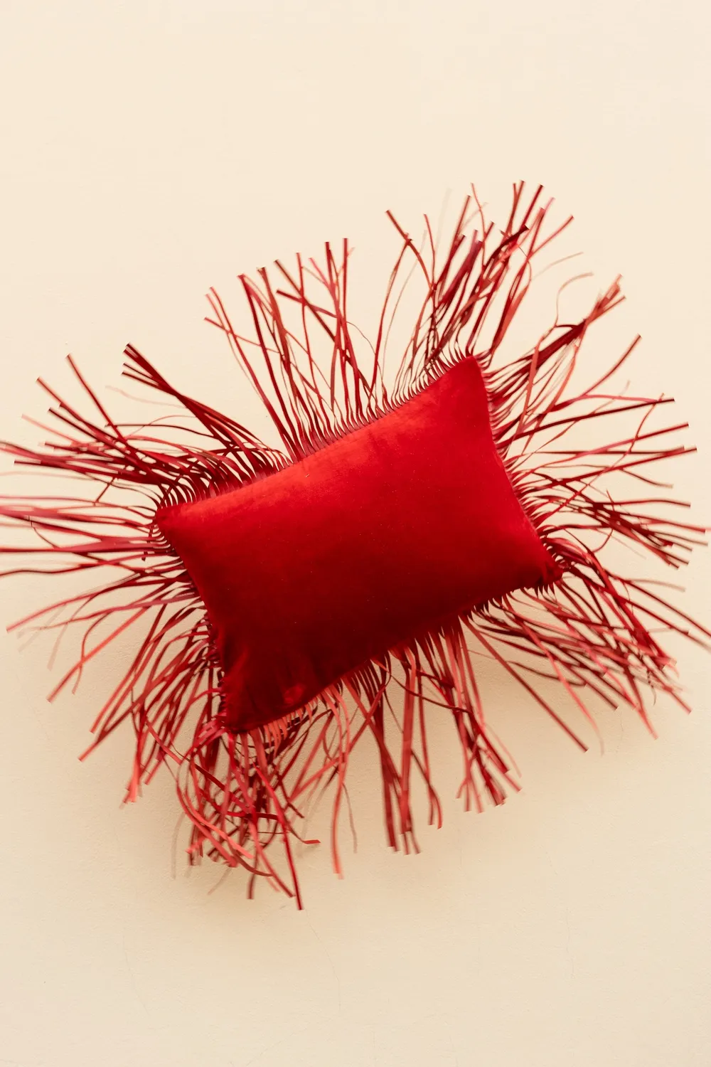 Les Ottomans pudebetræk rosa bomuldsvelour læderfrynser