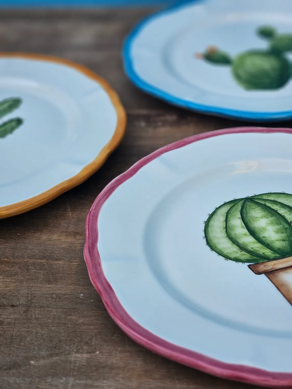 Les Ottomans Cactus tallerkener 3 stk håndmalet keramik