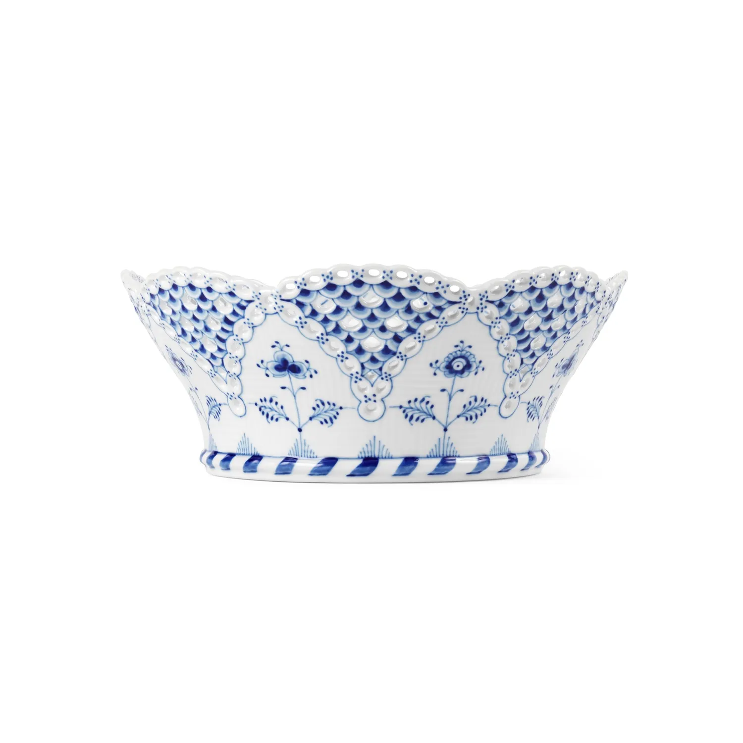 Kgl. Porcelæn Musselmalet Helblonde frugtkurv 23 cm