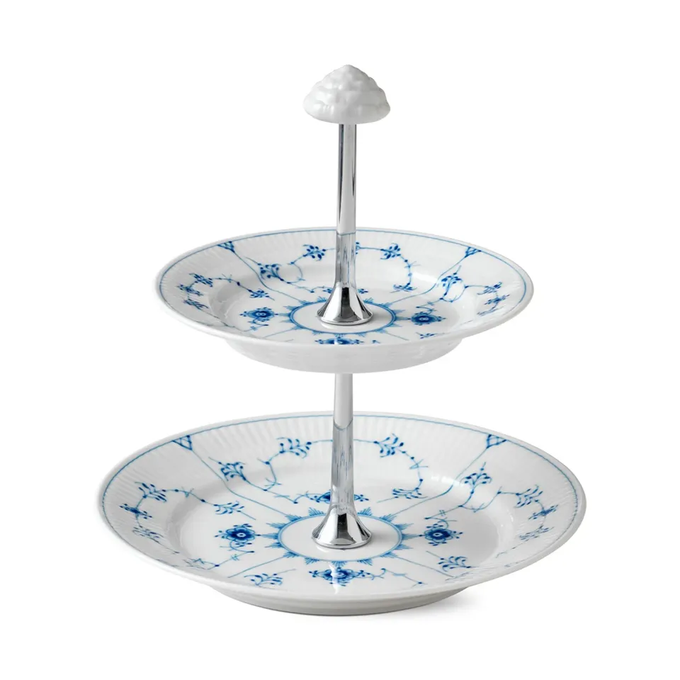 Kgl. Porcelæn Musselmalet Riflet étagère 2 lag porcelæn