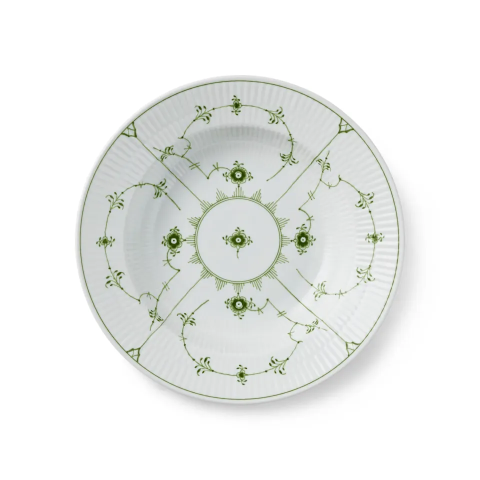 Kgl. Porcelæn Grøn Musselmalet dyb tallerken 23 cm grøn
