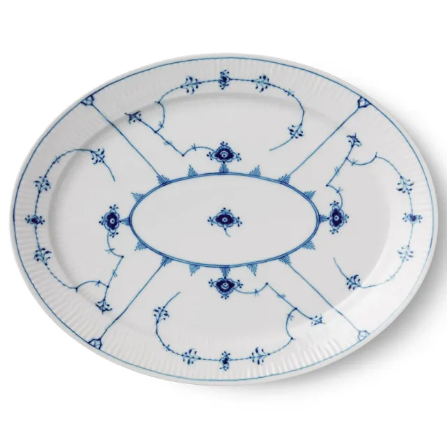 Kgl. Porcelæn Musselmalet Riflet fad 35 cm ovalt servering