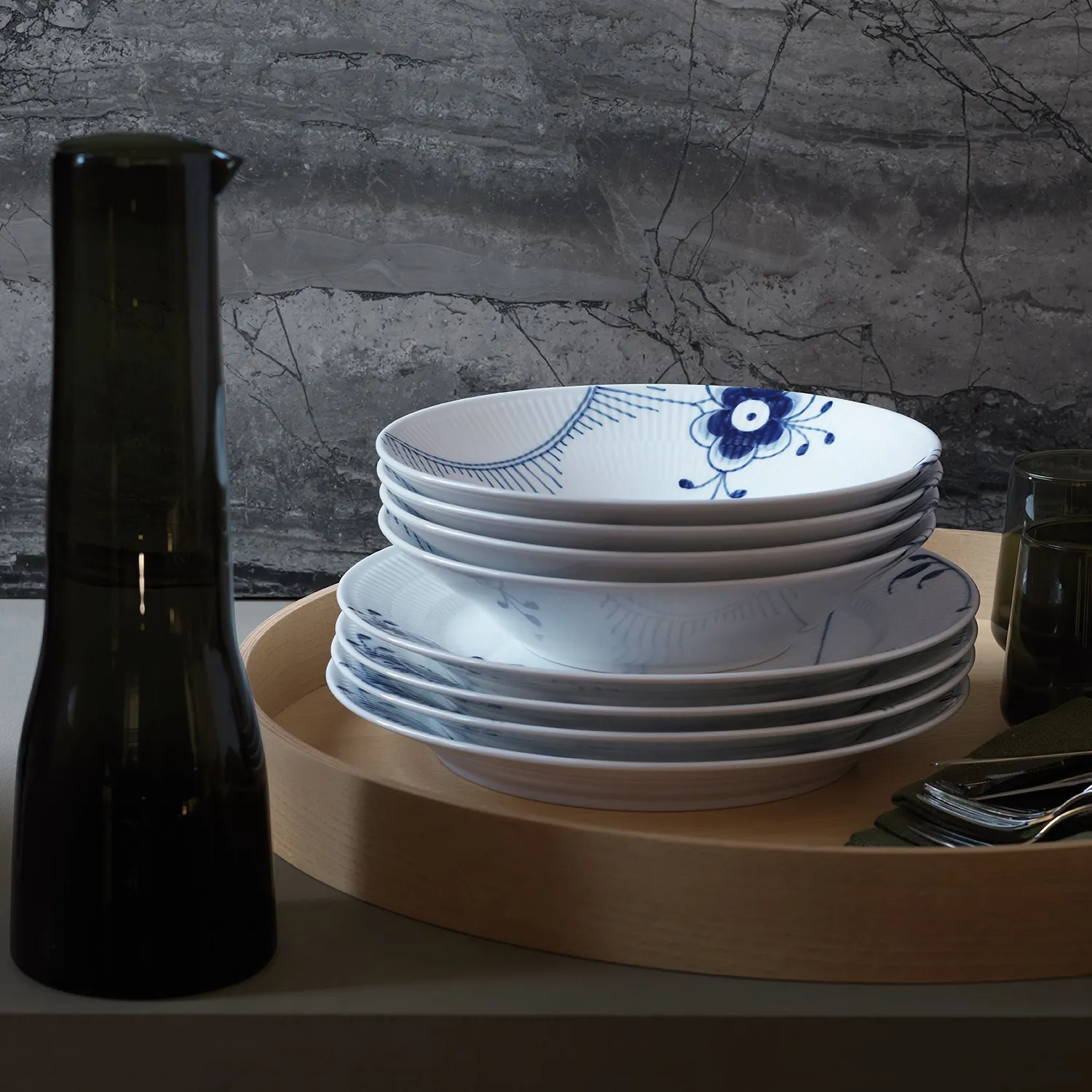 Royal Copenhagen Blå Mega Riflet dyb tallerken 24 cm