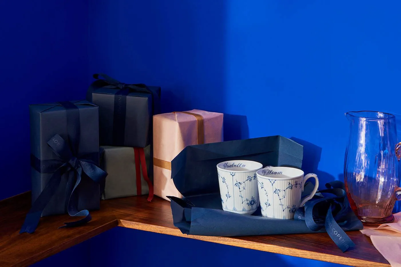 Kgl. Porcelæn Musselmalet Riflet kop Bespoke 38 cl 2 stk