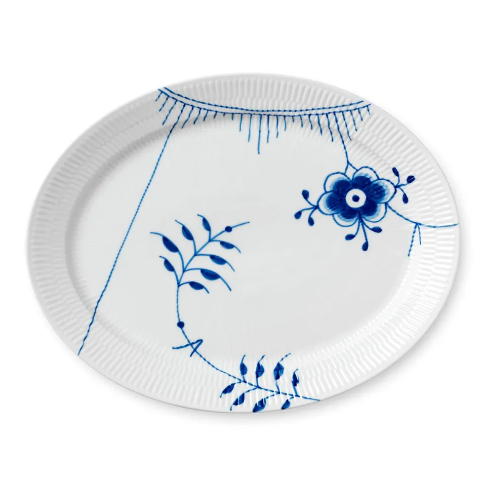 Kgl. Porcelæn Blå Mega Riflet fad 35 cm ovalt serveringsfad