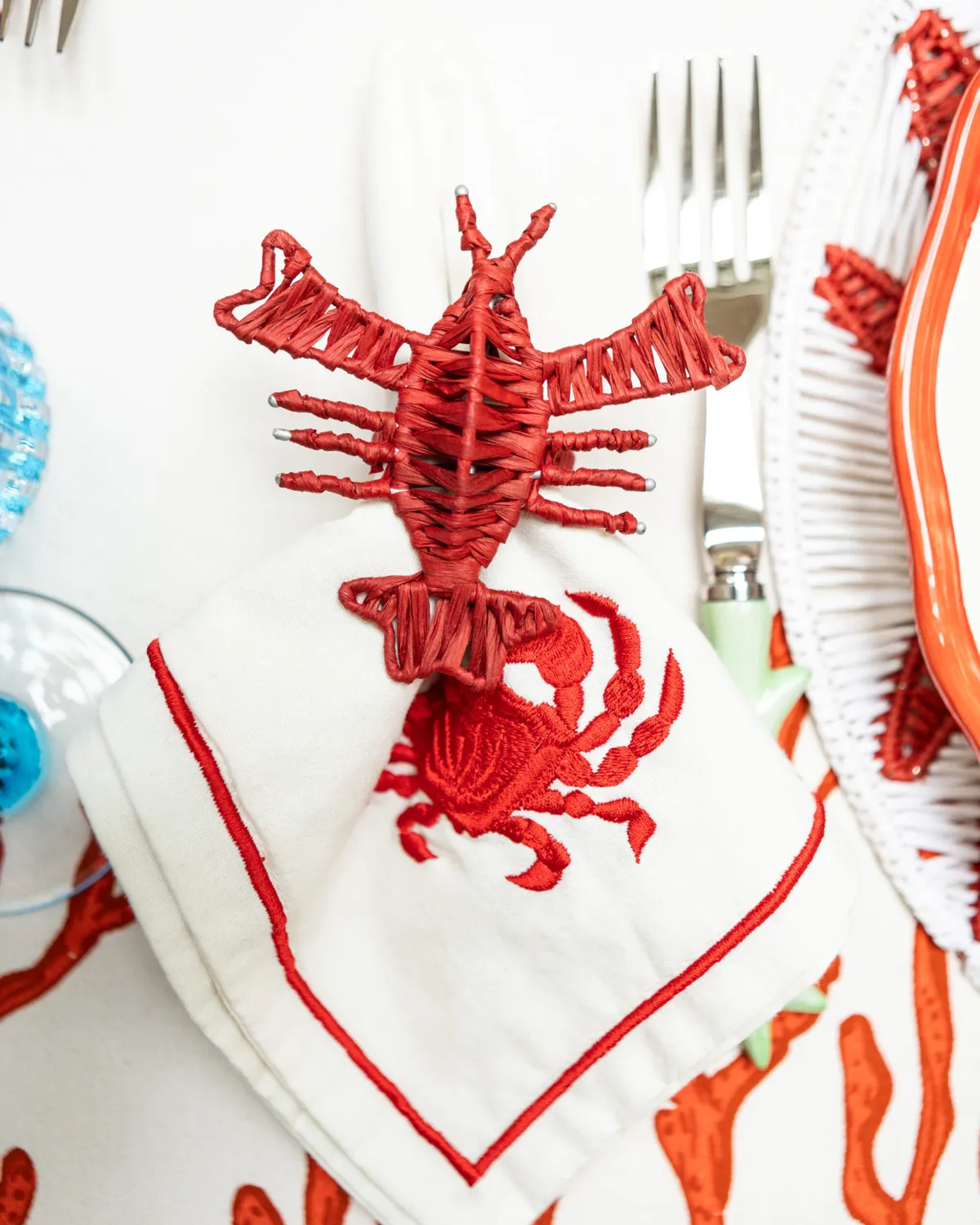 Les Ottomans servietring raffia hummer sæt 2 stk sommer