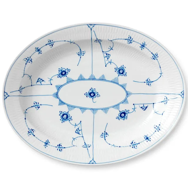 Kgl. Porcelæn Musselmalet Riflet fad 36,5 cm håndmalet