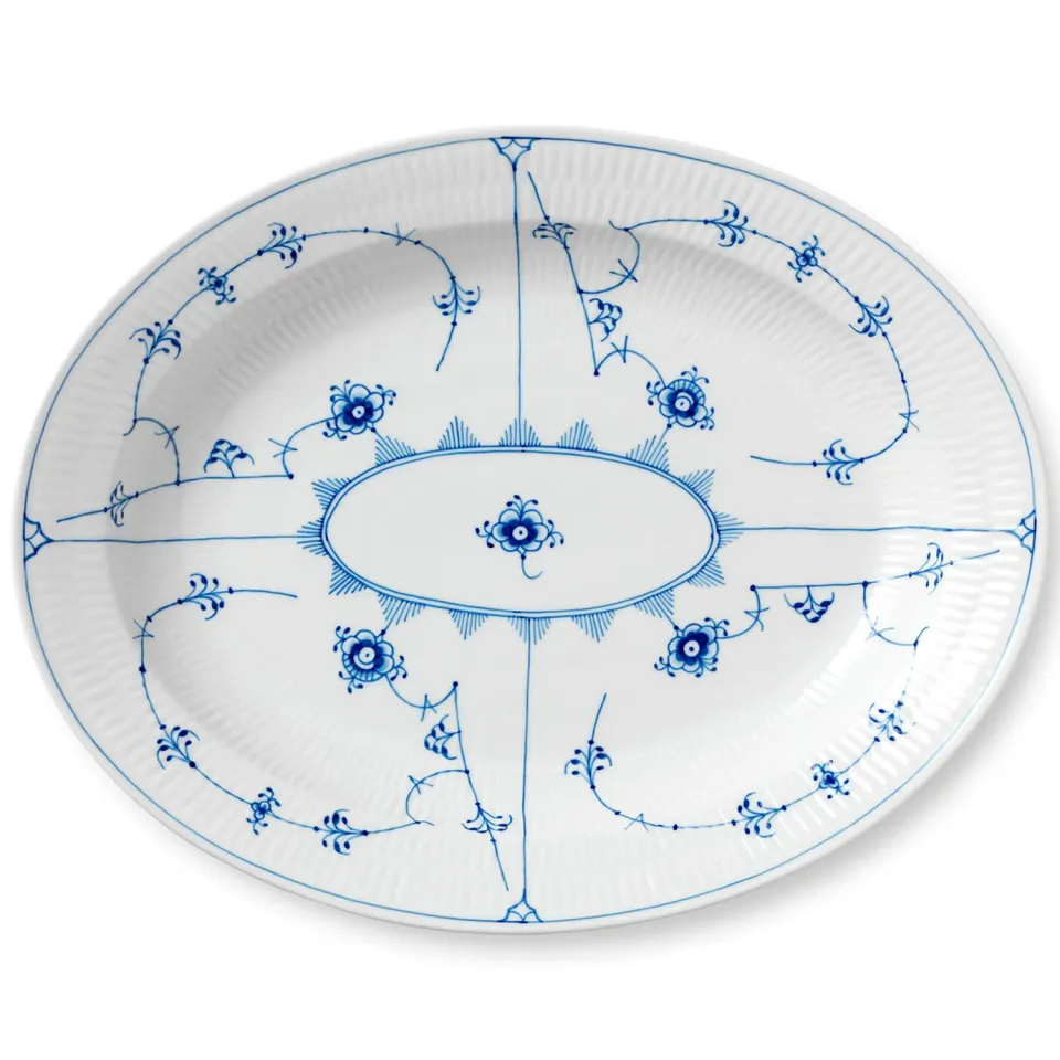 Kgl. Porcelæn Musselmalet Riflet fad 36,5 cm håndmalet