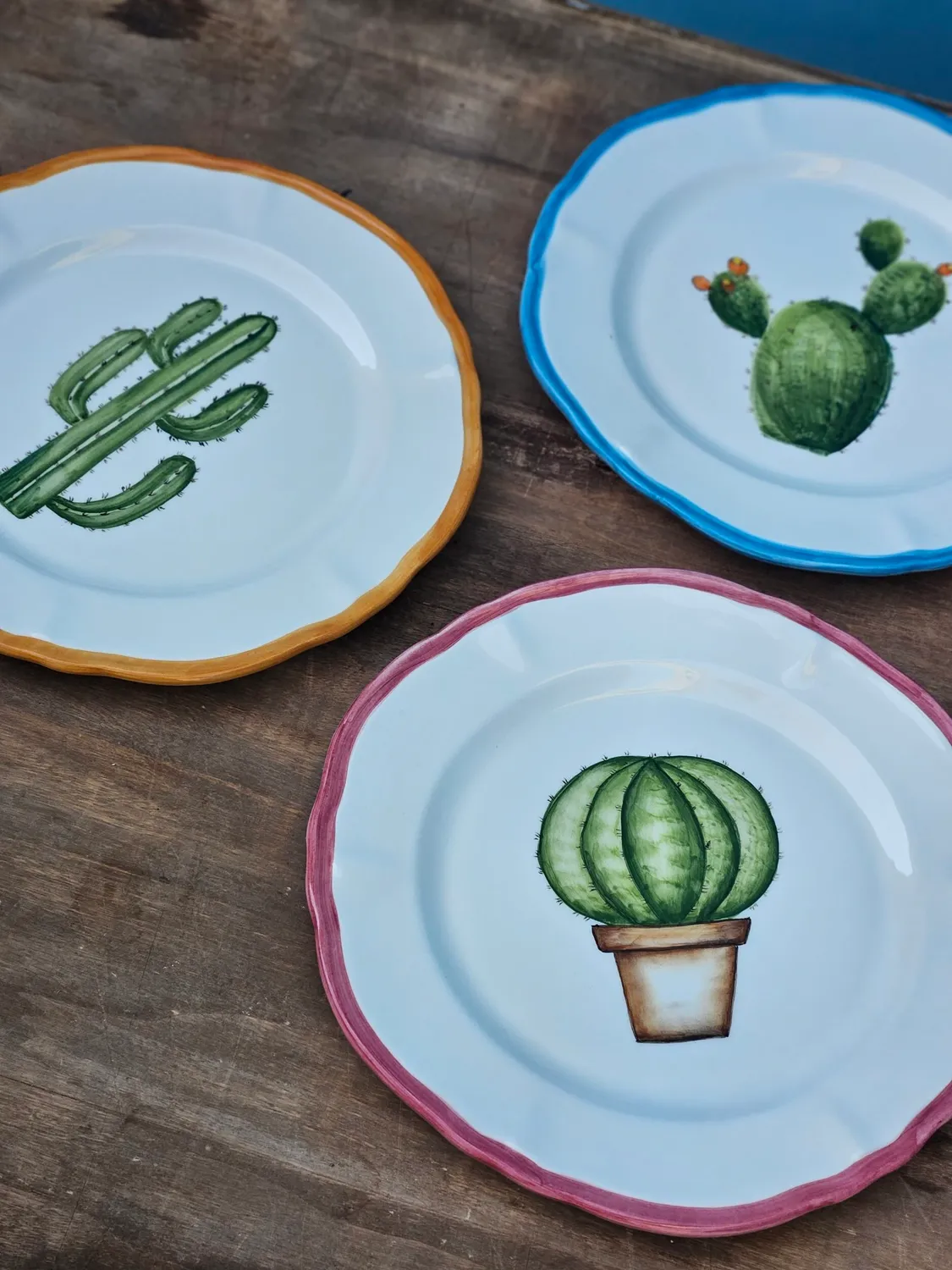 Les Ottomans Cactus tallerkener 3 stk håndmalet keramik