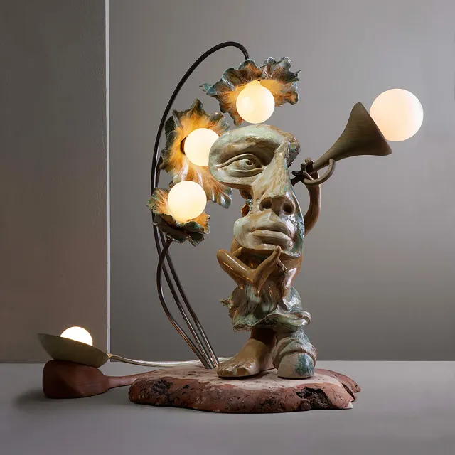 1882-Ltd Lilyfoot skulptur lampe stentøj limited edition