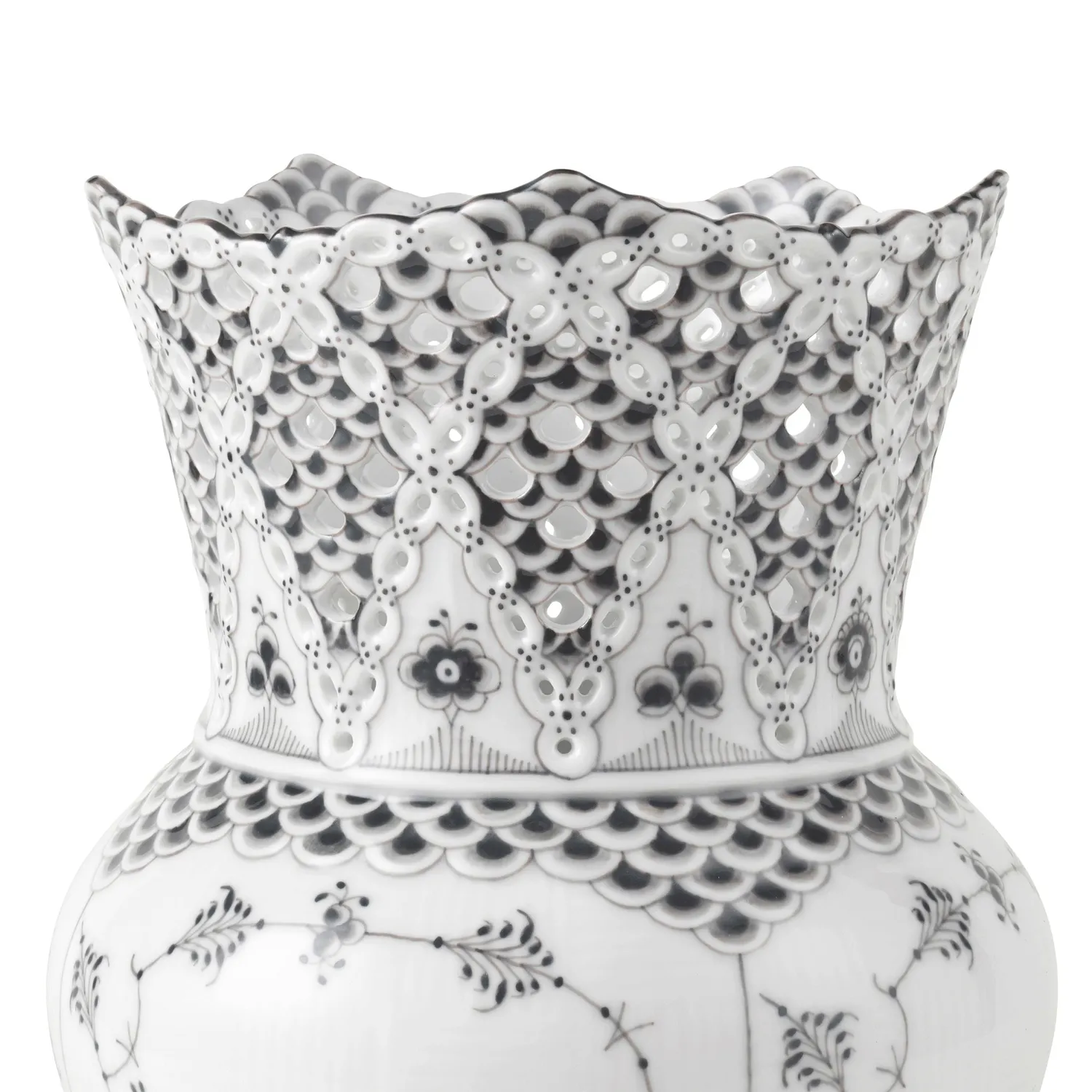 Kgl. Porcelæn Sort Musselmalet Helblonde vase 22 cm håndmalet