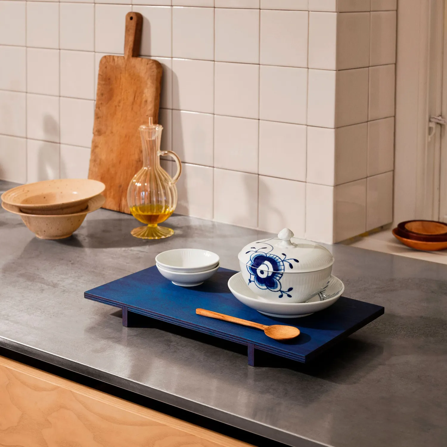 Kgl. Porcelæn Blå Mega Riflet skål 38 cl med låg