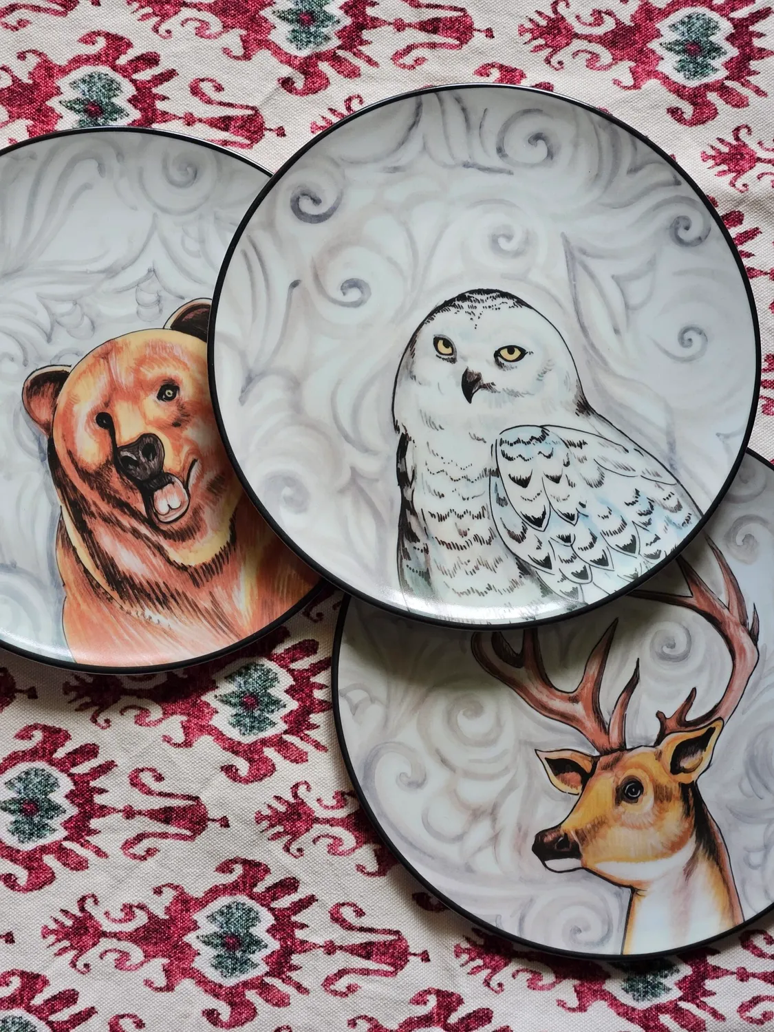 Les Ottomans Menagerie D'Hiver desserttallerkener porcelæn 3 stk