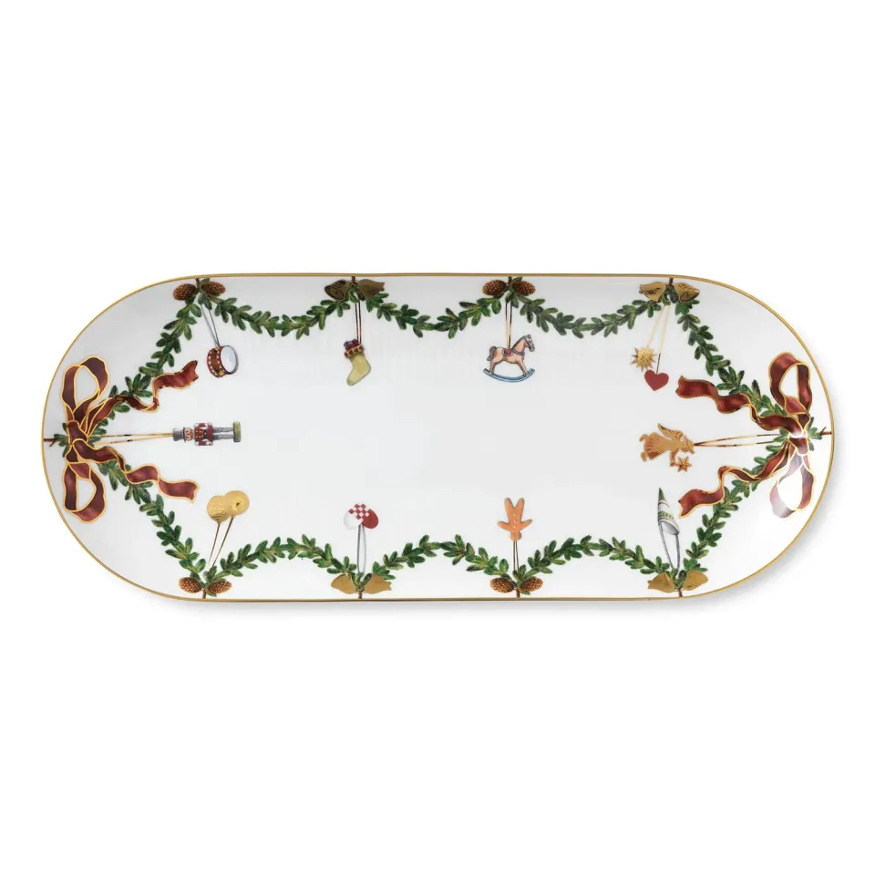 Kgl. Porcelæn Stjerne Riflet Jul fad 39 cm granguirlande