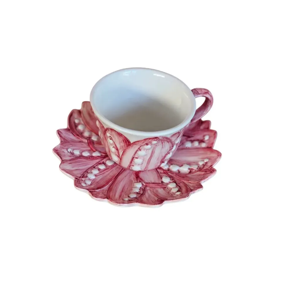 Les Ottomans Lily of the Valley kaffekop rosa med underkop