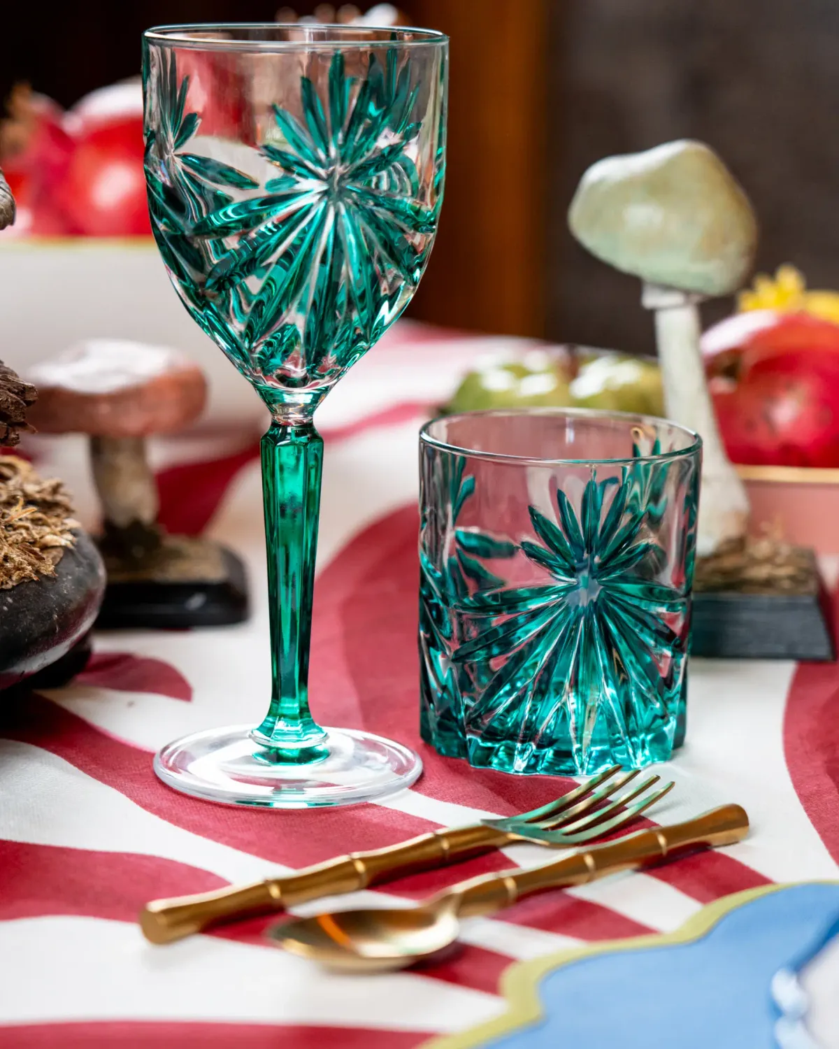 Les Ottomans THS01 tumblerglas turkis sæt 4 håndmalet