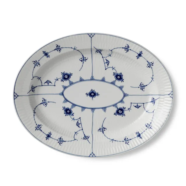 Kgl. Porcelæn Musselmalet Riflet fad 30,5 cm ovalt