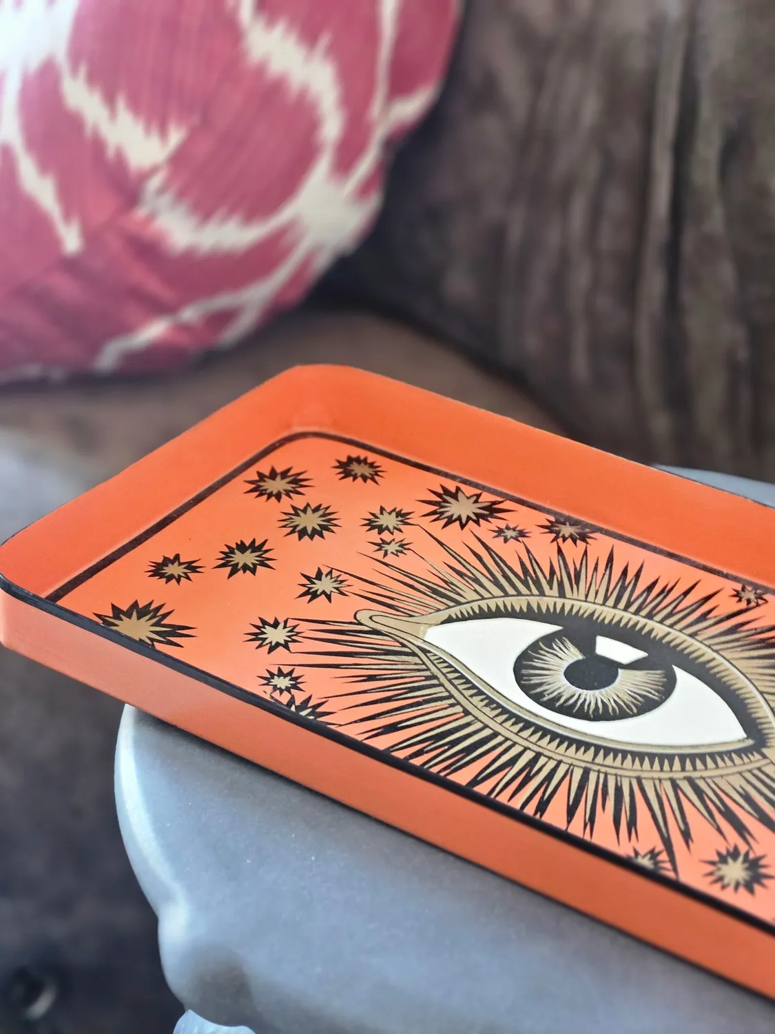 Les Ottomans All-Seeing Eye bakke orange håndmalet