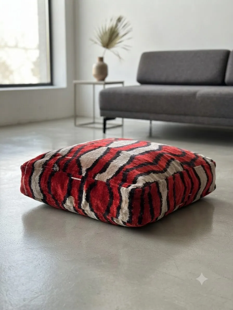 Les Ottomans Ikat gulvpude velour silke