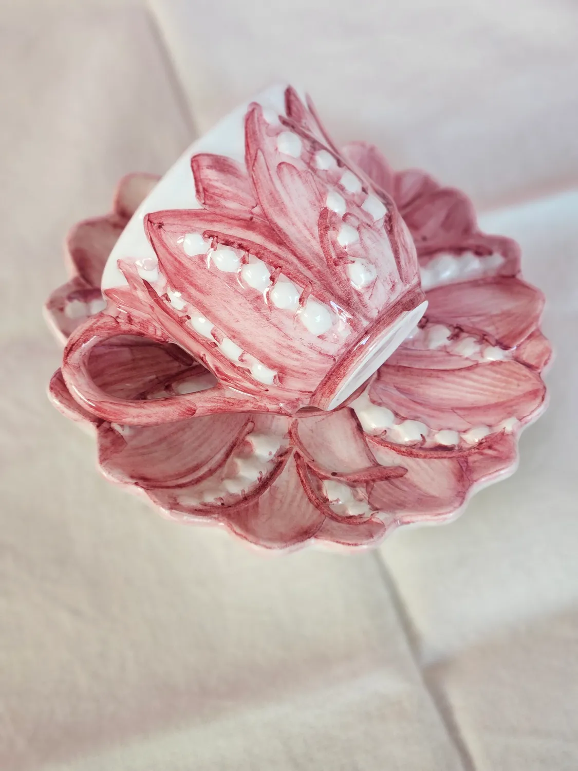 Les Ottomans Lily of the Valley kaffekop underkop keramik rosa