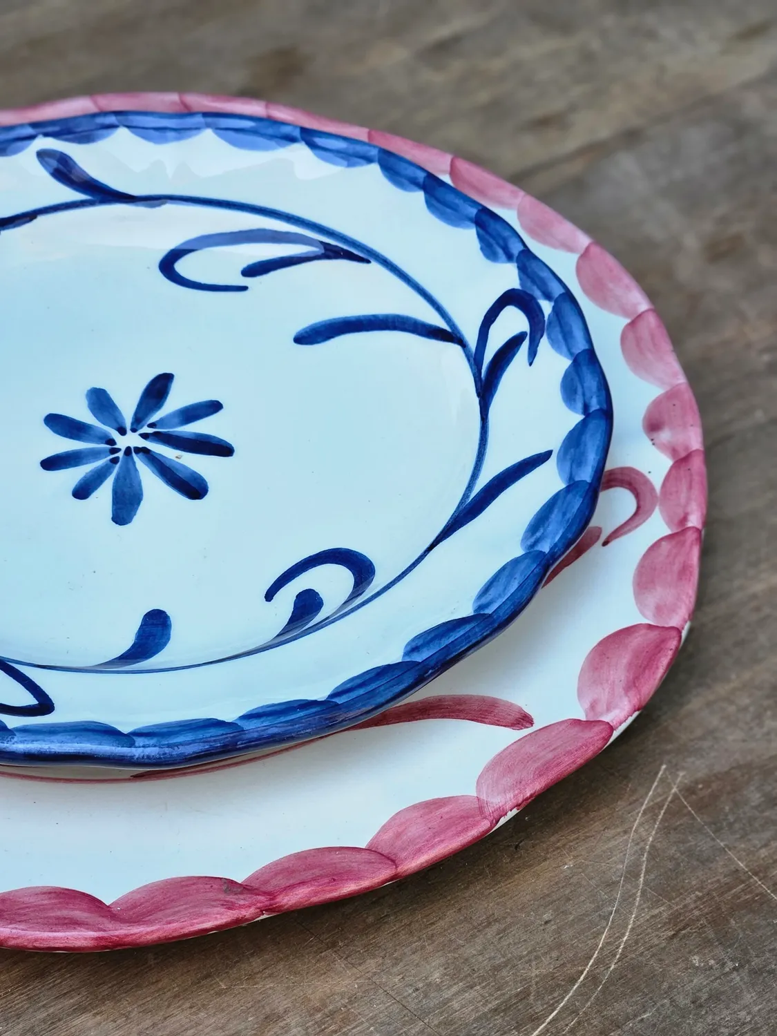 Les Ottomans tallerken sæt keramik blå blomst 2 stk