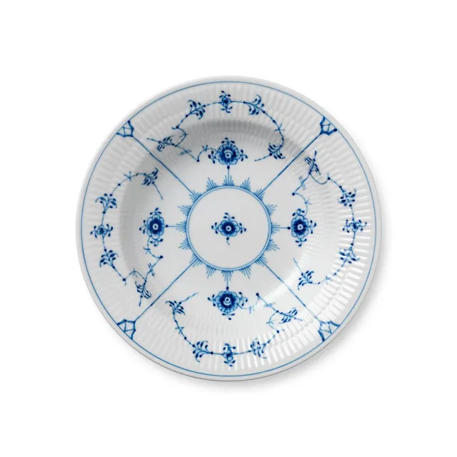 Kgl. Porcelæn Musselmalet Riflet dyb tallerken 21 cm tidløs