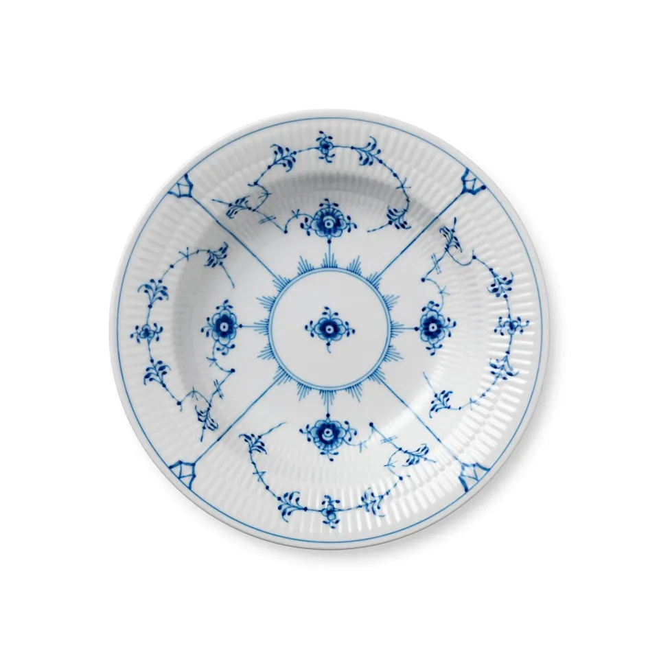 Kgl. Porcelæn Musselmalet Riflet dyb tallerken 21 cm tidløs