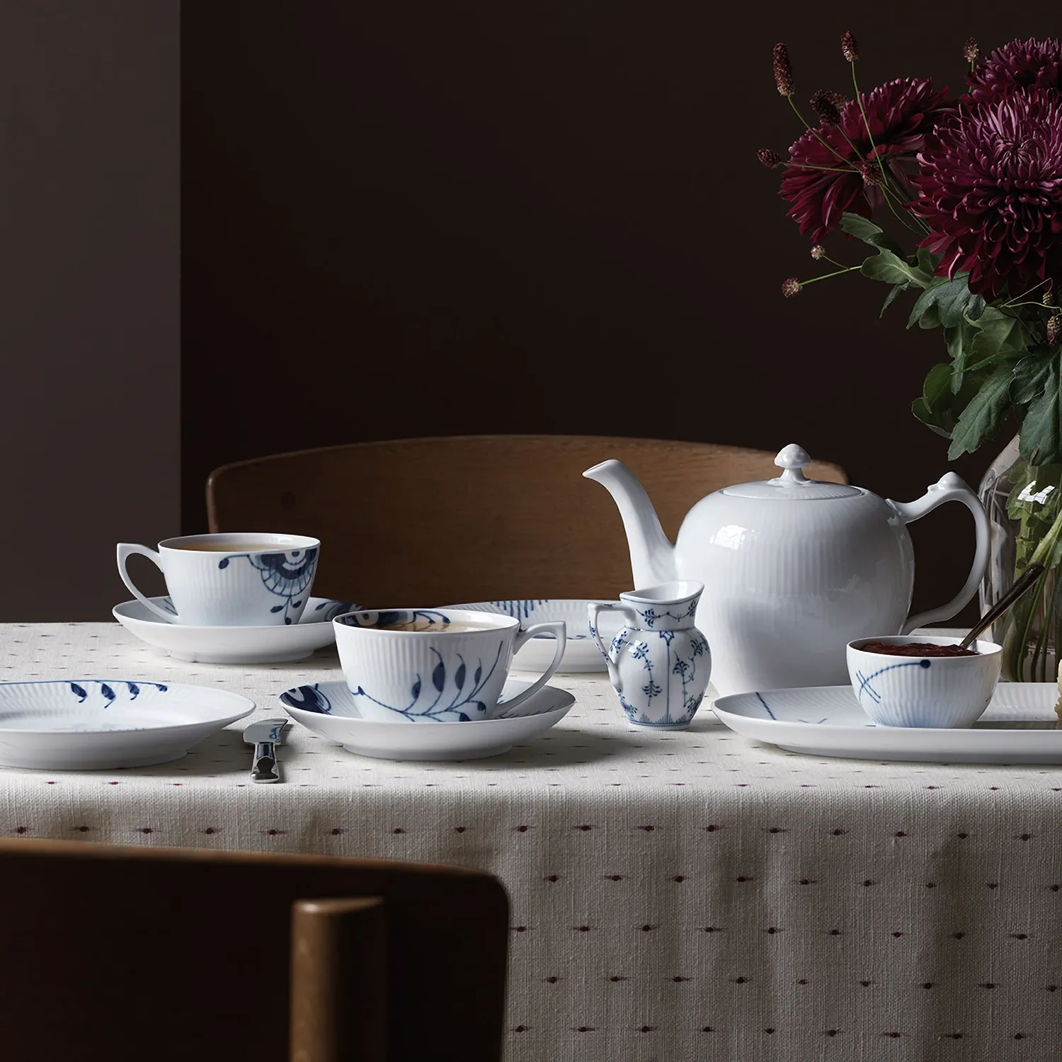 Royal Copenhagen Blå Mega Riflet skål 15 cl håndmalet