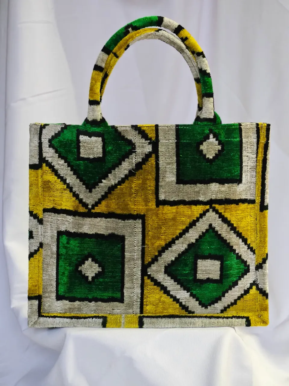 Les Ottomans Grande tote taske silkevelour stor #09 Ikat