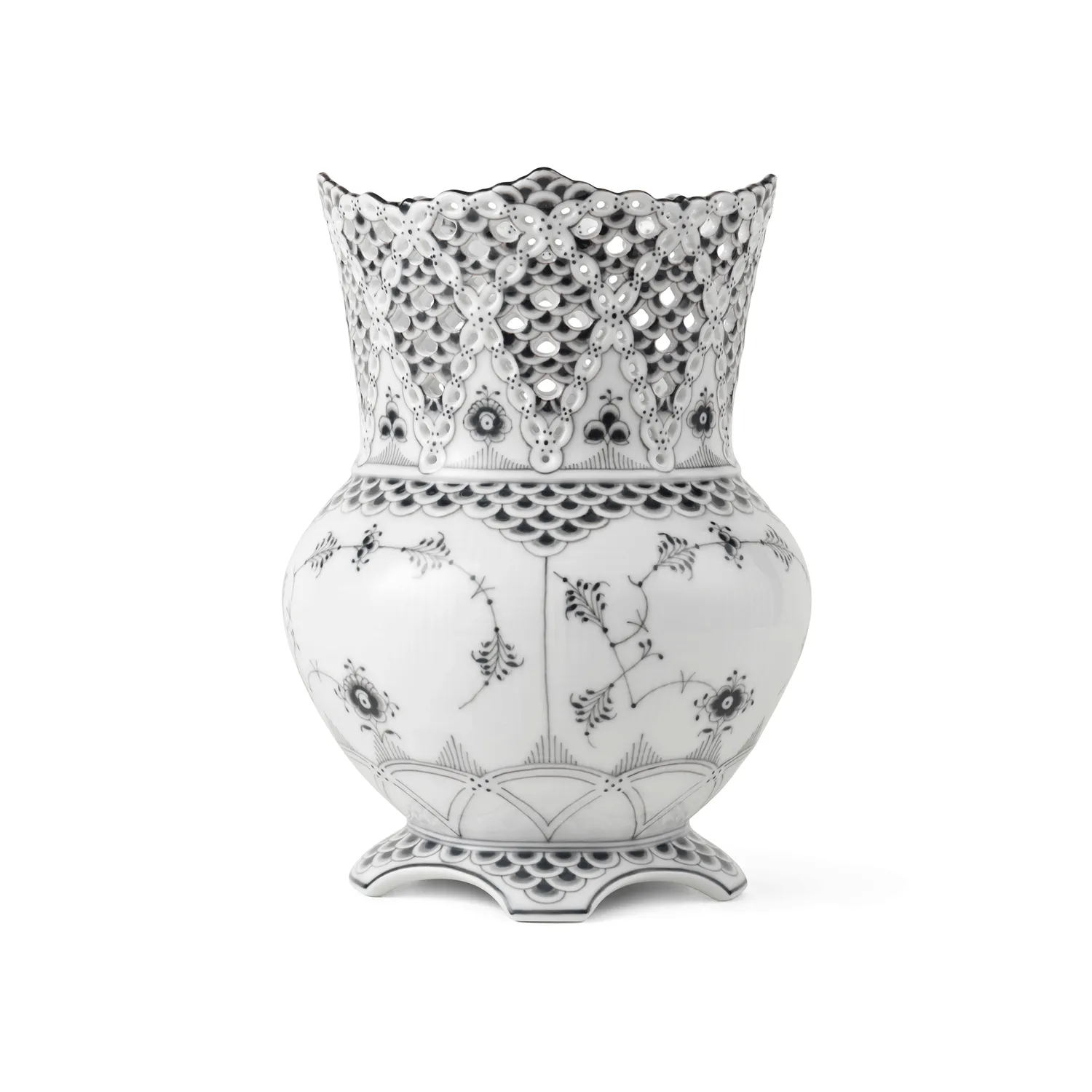 Kgl. Porcelæn Sort Musselmalet Helblonde vase 22 cm håndmalet
